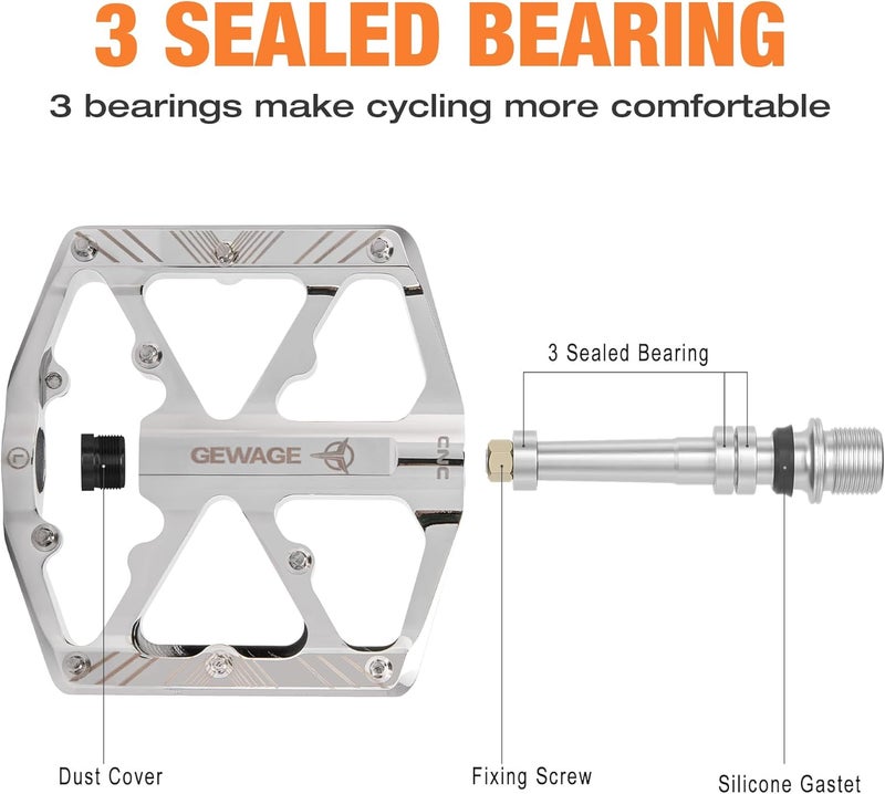 GEWAGE Bike Pedals 9/16 Inch - Bicycle Pedals with Reflectors - 3 Sealed Bearings MTB Pedals Wide Platform Pedals for Mountain Bike, BMX, Road Bike Pedals - Image 4